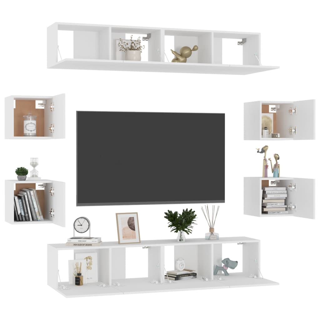 Set Mobili Porta TV 8 pz Bianco in Legno Multistrato cod mxl 5609
