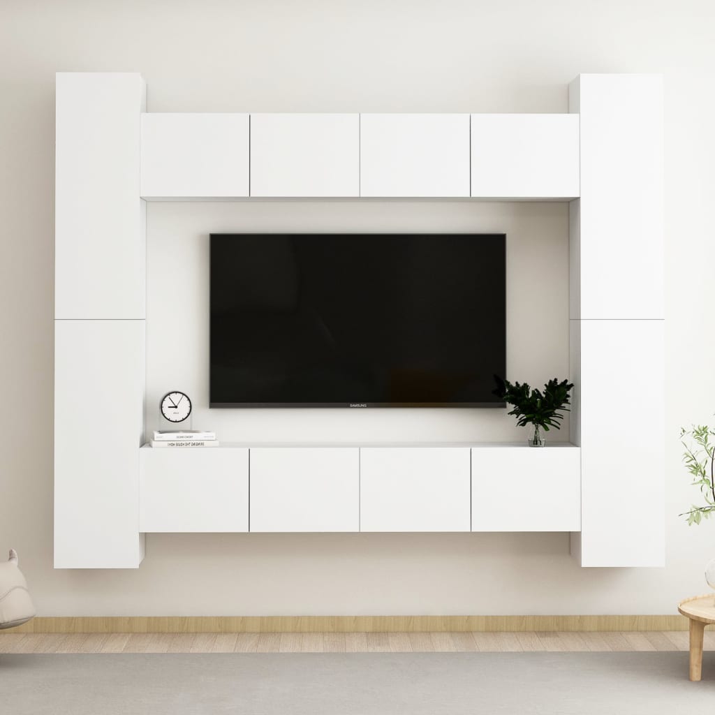 Set Mobili Porta TV 8 pz Bianco in Legno Multistrato 3078650