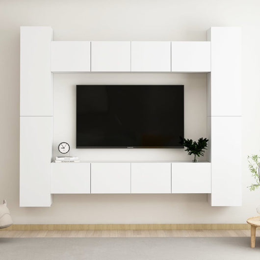 Set Mobili Porta TV 8 pz Bianco in Legno Multistrato 3078650