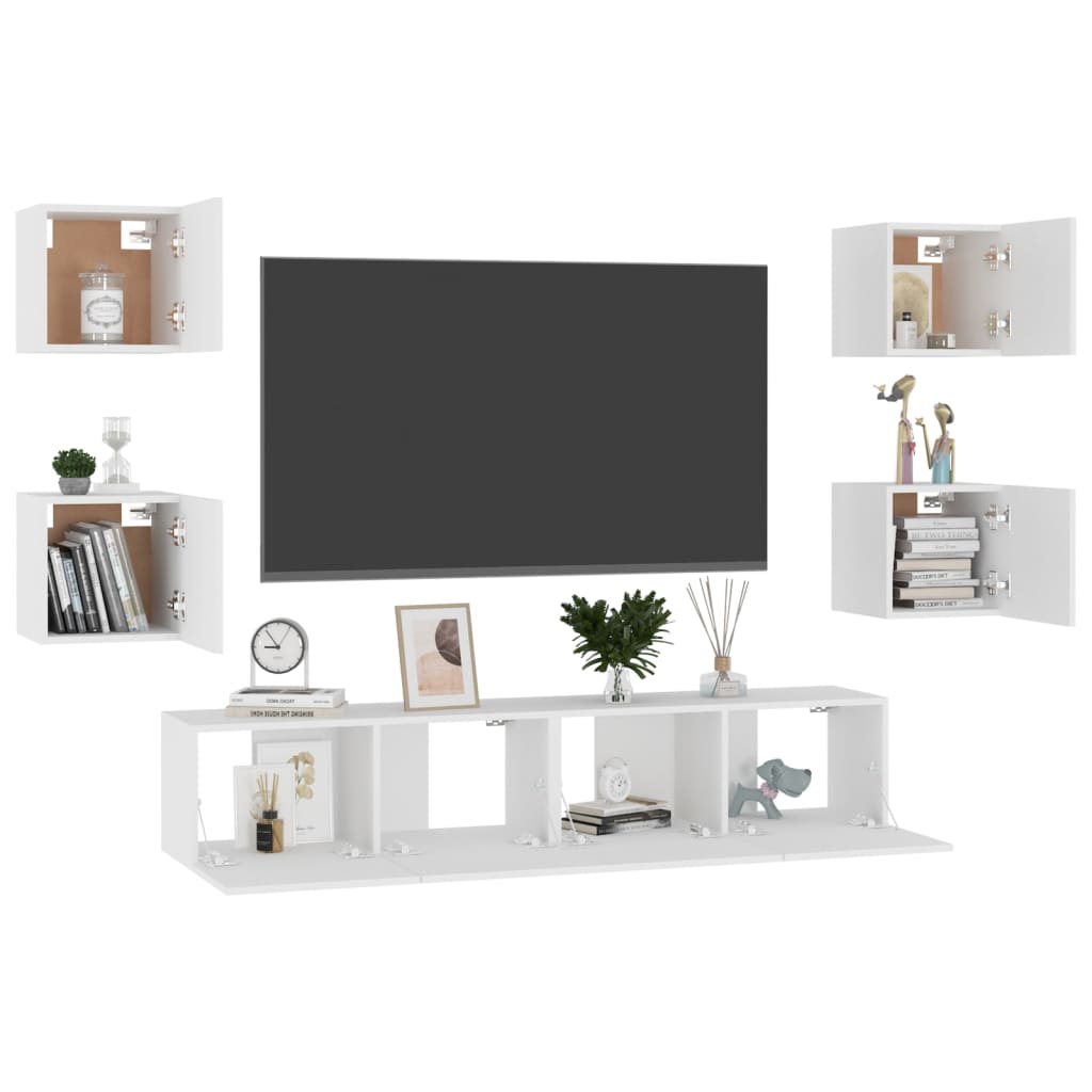 Set Mobili Porta TV 6 pz Bianco in Legno Multistrato 3078662
