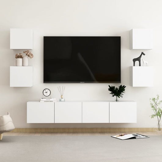 Set Mobili Porta TV 6 pz Bianco in Legno Multistrato 3078662