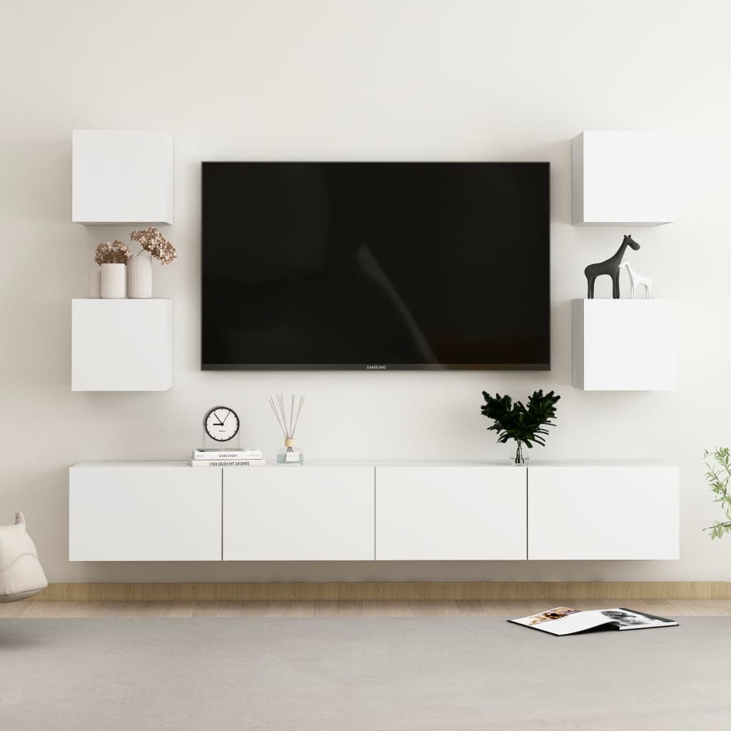 Set Mobili Porta TV 6 pz-Set di 6 Credenza per TV Bianco in Legno Multistrato 153172