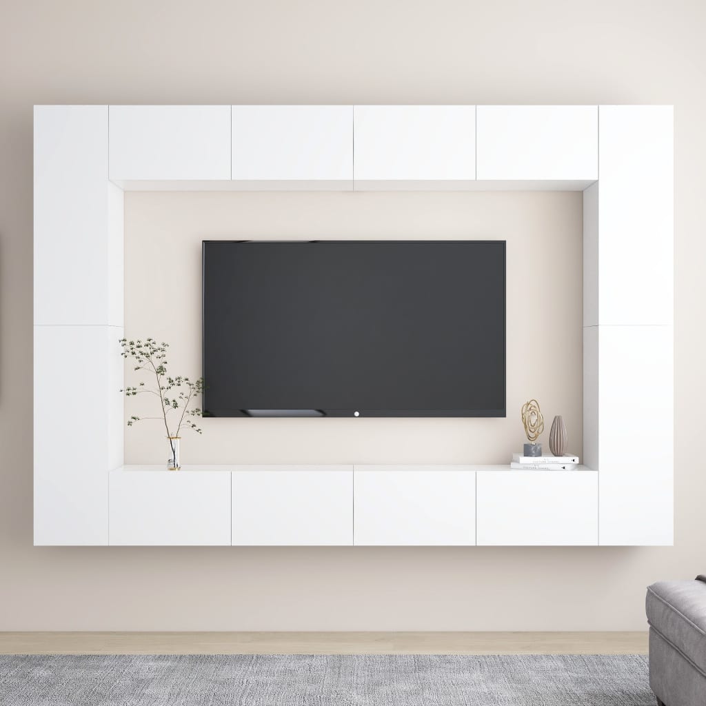 Set Mobili Porta TV 8 pz Bianco in Legno Multistrato 3078670