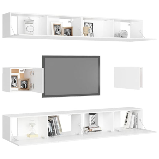 Set di mobili mobile credenza TV televisione soggiorno camera da letto soggiorno 6 pezzi pannelli in MDF bianco 02_0025008