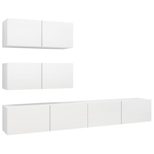 Set di mobili mobile credenza TV televisione soggiorno camera da letto soggiorno 4 pezzi pannelli in MDF bianco 02_0024649