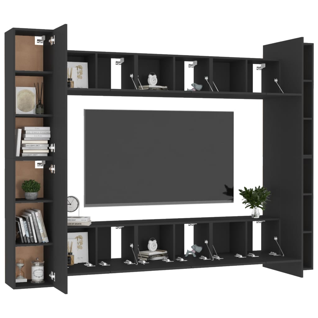 Set di Mobili Porta TV 10 pz Nero in Legno Multistrato 3078757