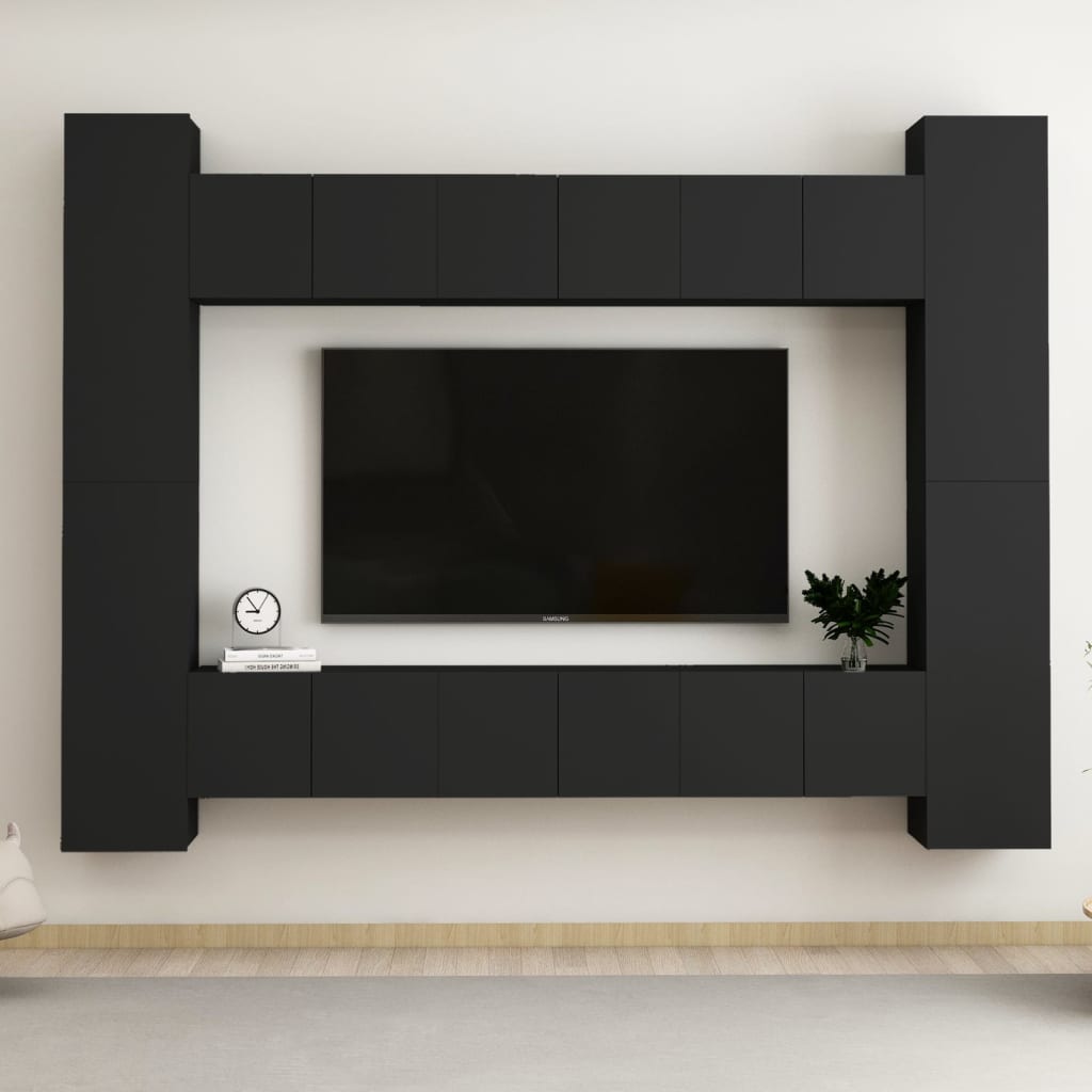 Set di Mobili Porta TV 10 pz Nero in Legno Multistrato 3078757