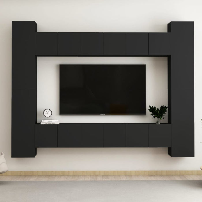 Set di Mobili Porta TV 10 pz Nero in Legno Multistrato 3078757
