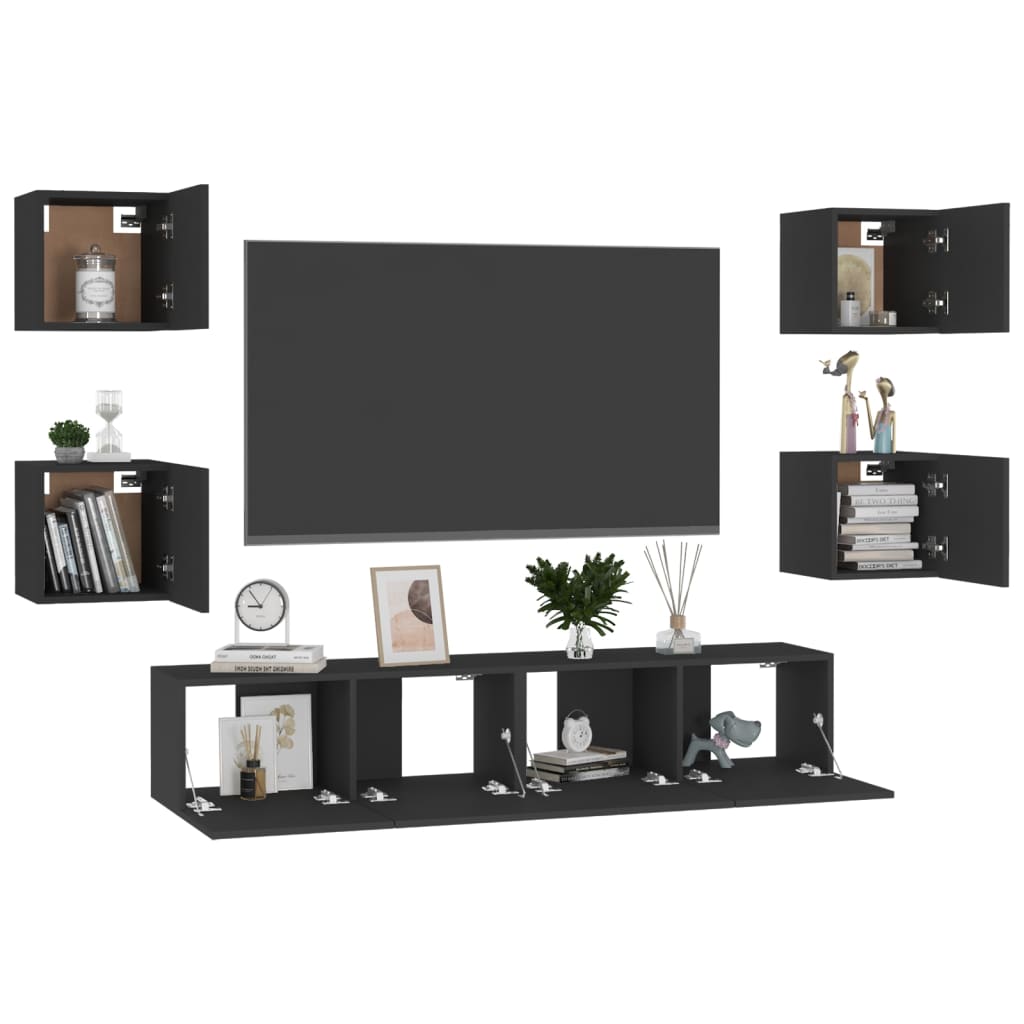 Set di Mobili Porta TV 6 pz Nero in Legno Multistrato 3078767