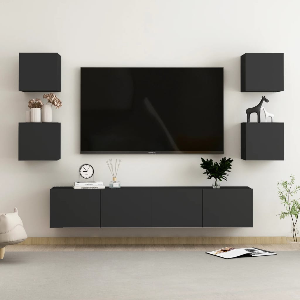 Set di Mobili Porta TV 6 pz-Set di 6 Credenza per TV Nero in Legno Multistrato 916425