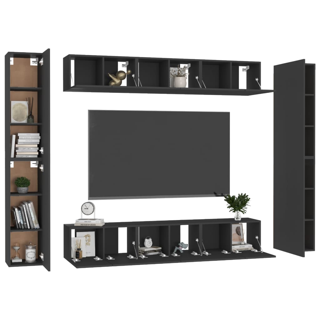 Set di Mobili Porta TV 10 pz Nero in Legno Multistrato 3078770