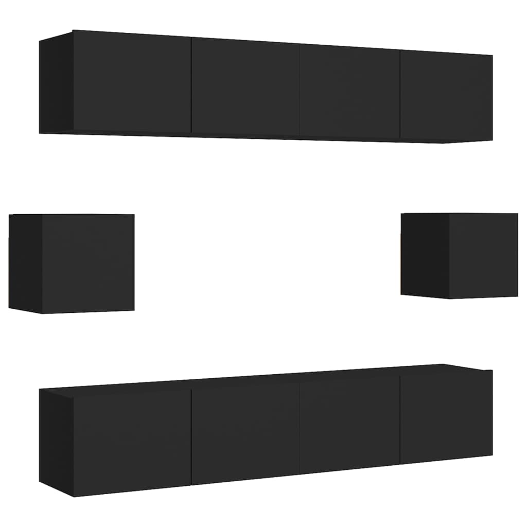 Set di Mobili Porta TV 6 pz-Set di 6 Credenza per TV Nero in Legno Multistrato 389698