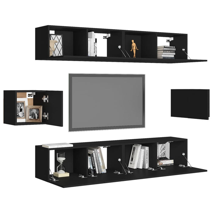 Set di Mobili Porta TV 6 pz-Set di 6 Credenza per TV Nero in Legno Multistrato 389698