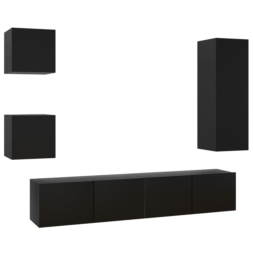 Set di Mobili Porta TV 5 pz Nero in Legno Multistrato 3078801