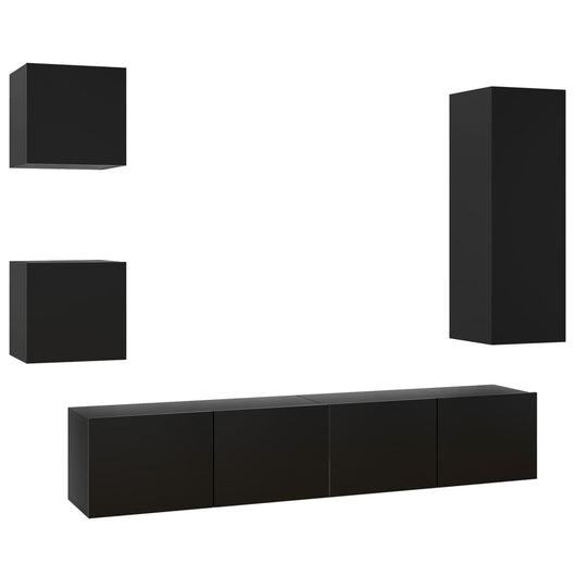 Set di Mobili Porta TV 5 pz Nero in Legno Multistrato 3078801