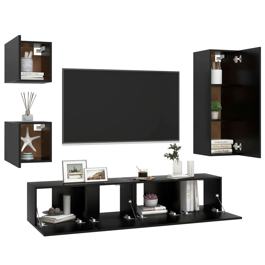Set di Mobili Porta TV 5 pz Nero in Legno Multistrato 3078801
