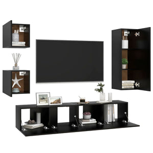 Set di Mobili Porta TV 5 pz Nero in Legno Multistrato 3078801