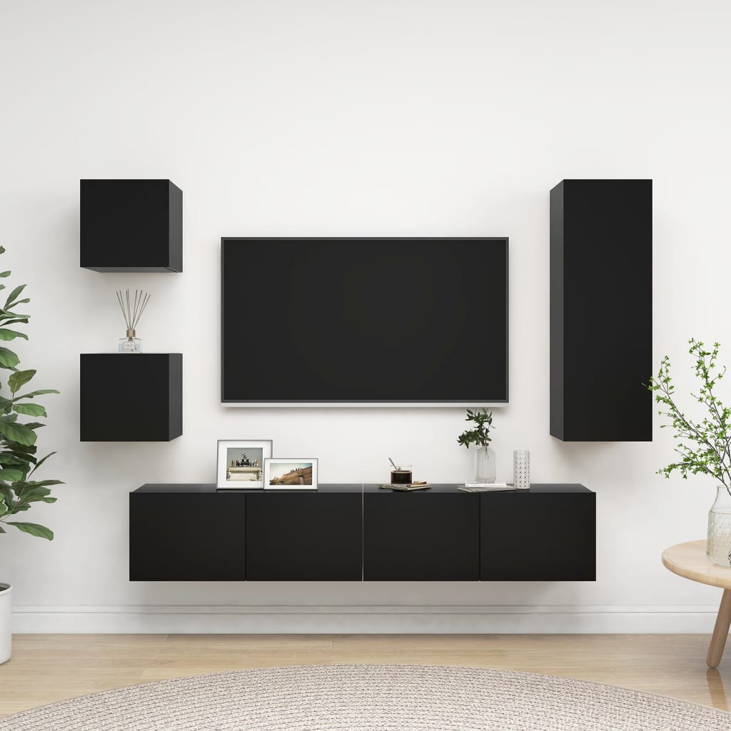 Set di Mobili Porta TV 5 pz Nero in Legno Multistrato 3078801