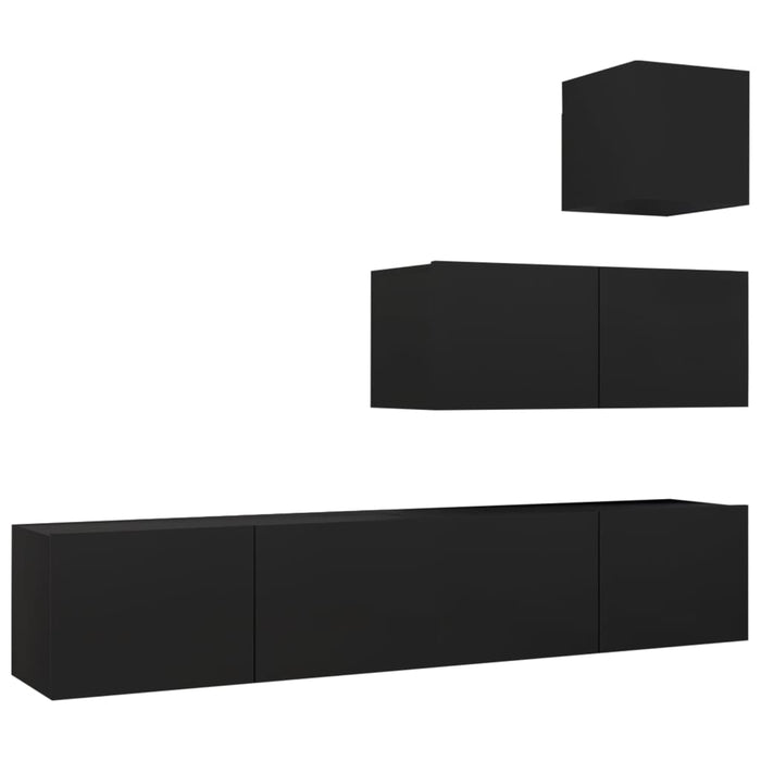 Set di Mobili Porta TV 4 pz-Set di 4 Credenza per TV Nero in Legno Multistrato