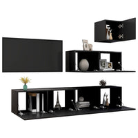 Set di Mobili Porta TV 4 pz-Set di 4 Credenza per TV Nero in Legno Multistrato