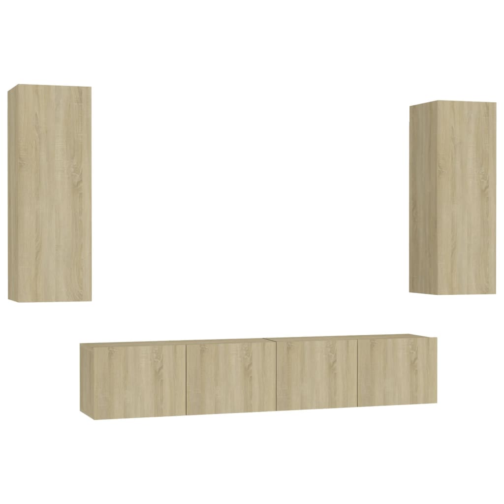 Set di Mobili TV 4 pz-Set di 4 Credenza per TV Rovere Sonoma in Legno Multistrato 535396