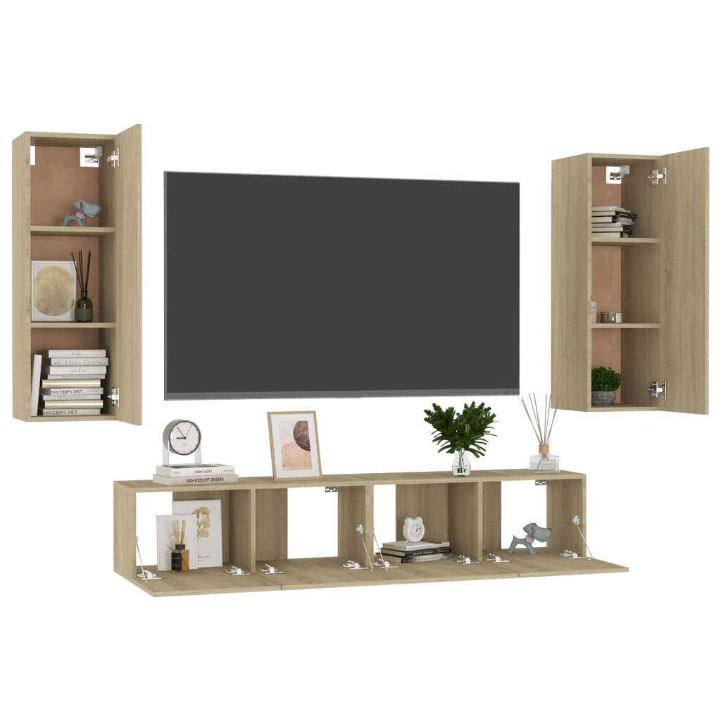 Set di Mobili TV 4 pz-Set di 4 Credenza per TV Rovere Sonoma in Legno Multistrato 535396