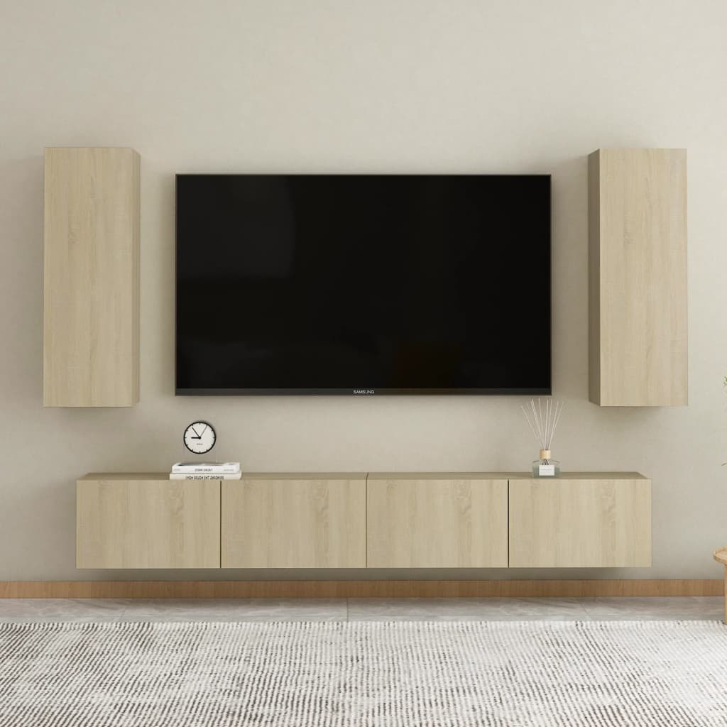 Set di Mobili TV 4 pz-Set di 4 Credenza per TV Rovere Sonoma in Legno Multistrato 535396