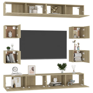 Set di Mobili Porta TV 8 pz Rovere Sonoma in Legno Multistrato 3078964