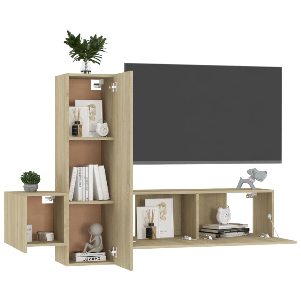 Set di Mobili Porta TV 3 pz Rovere Sonoma in Legno Multistrato 3078971