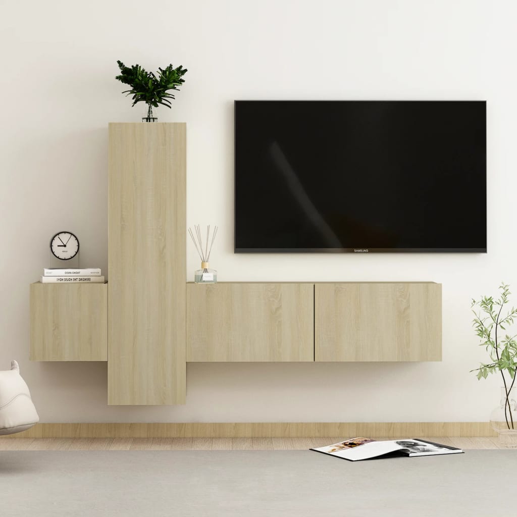 Set di Mobili Porta TV 3 pz Rovere Sonoma in Legno Multistrato 3078971