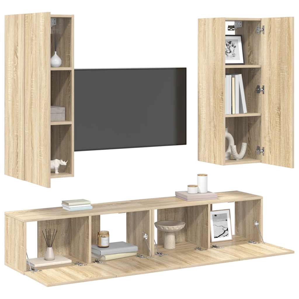 Set di Mobili TV 4 pz-Set di 4 Credenza per TV Rovere Sonoma in Legno Multistrato 445398