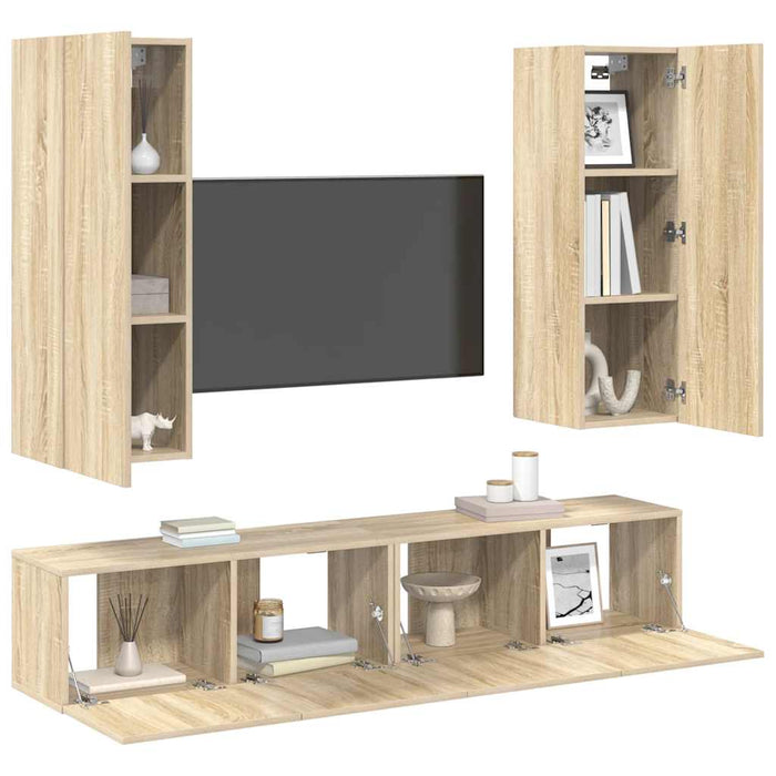 Set di Mobili TV 4 pz-Set di 4 Credenza per TV Rovere Sonoma in Legno Multistrato 445398