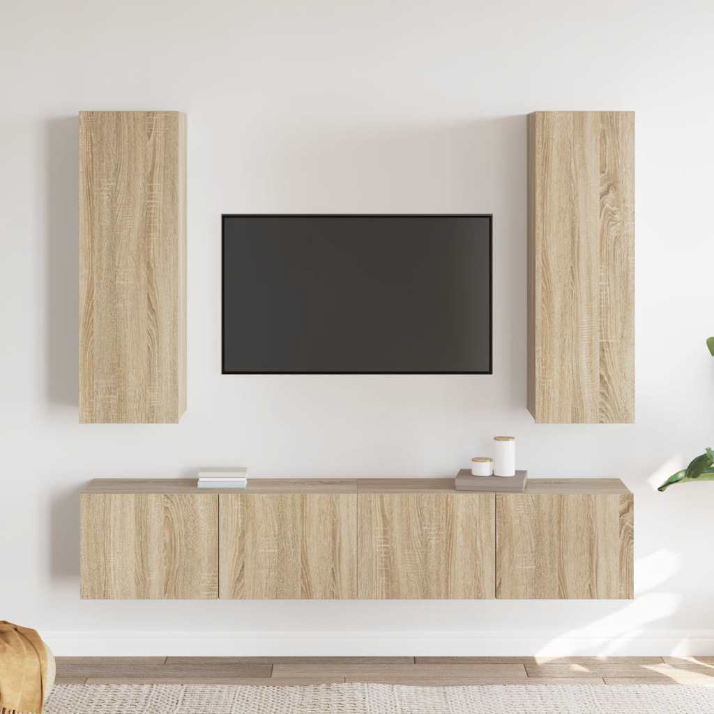 Set di Mobili TV 4 pz-Set di 4 Credenza per TV Rovere Sonoma in Legno Multistrato 445398