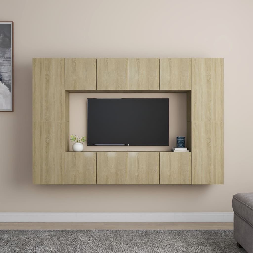 Set di Mobili Porta TV 8 pz Rovere Sonoma in Legno Multistrato 3078983