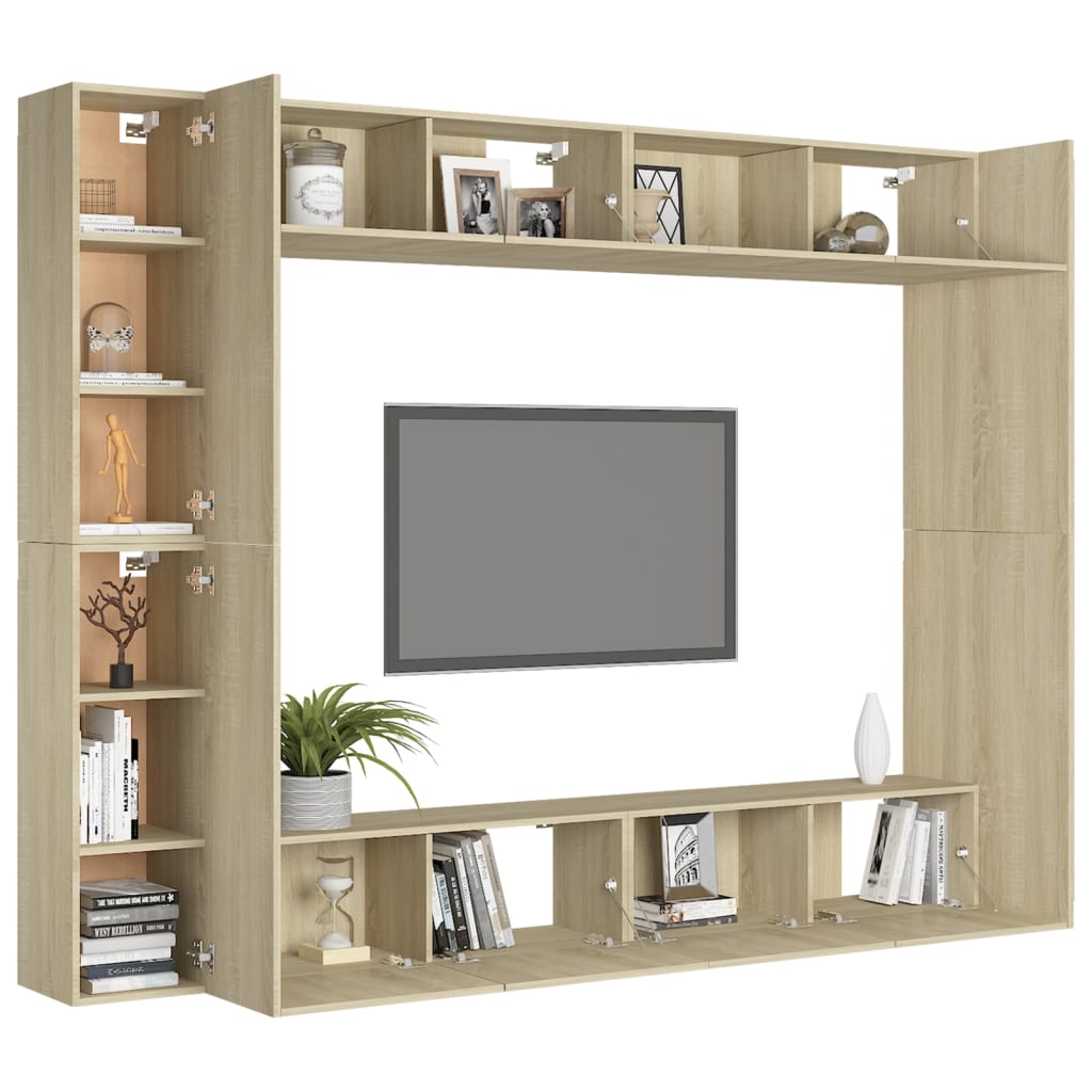 Set di Mobili Porta TV 8 pz Rovere Sonoma in Legno Multistrato 3078985