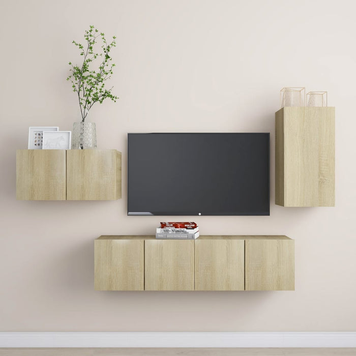 Set di Mobili TV 4 pz Rovere Sonoma in Legno Multistrato 3078992