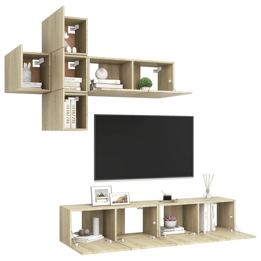 Set di Mobili Porta TV 7 pz Rovere Sonoma in Legno Multistrato 3079023