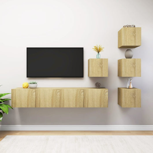 Set di Mobili Porta TV 6 pz-Set di 6 Credenza per TV Rovere Sonoma in Legno Multistrato 619010