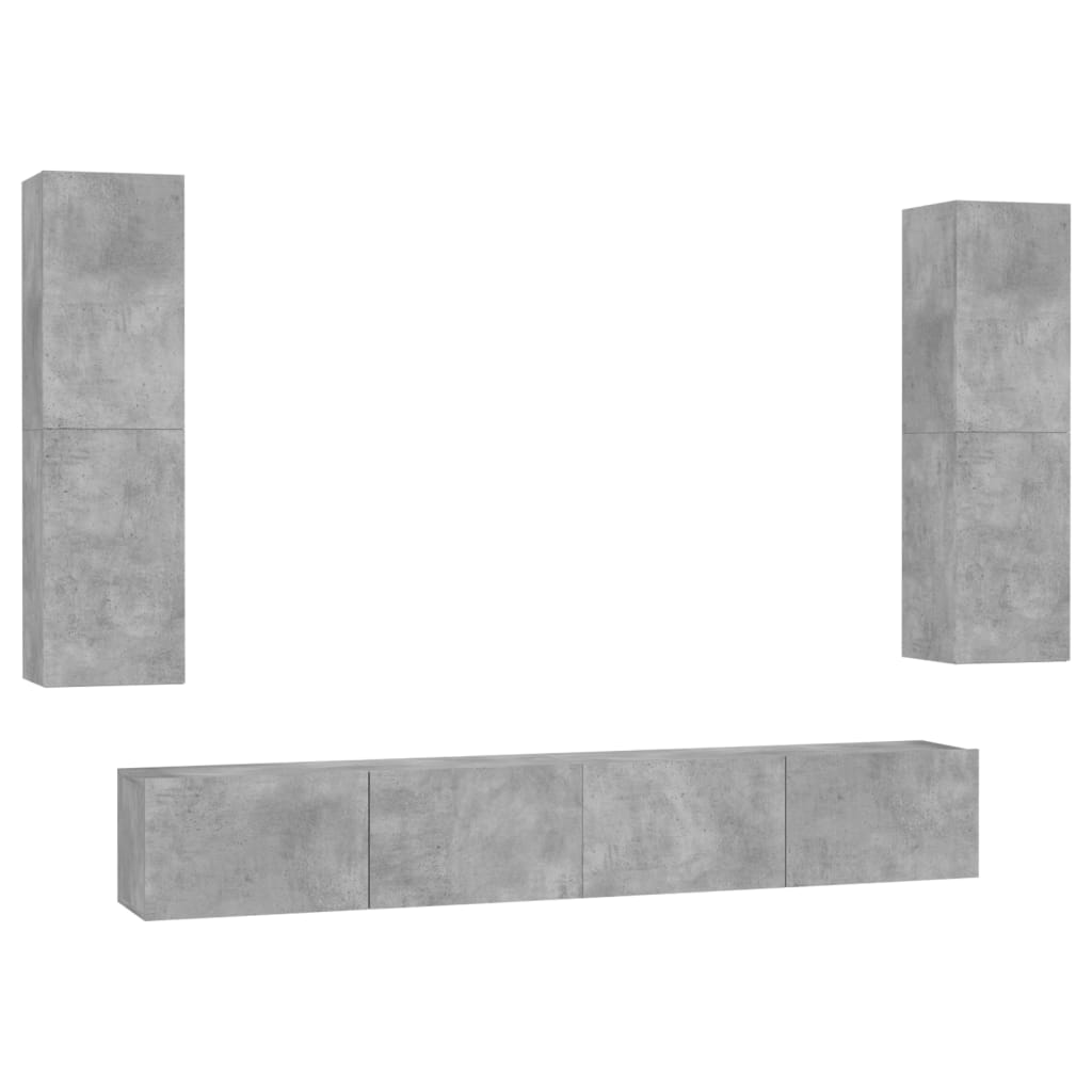 Set di Mobili Porta TV 4 pz Grigio Cemento in Legno Multistrato 3079065