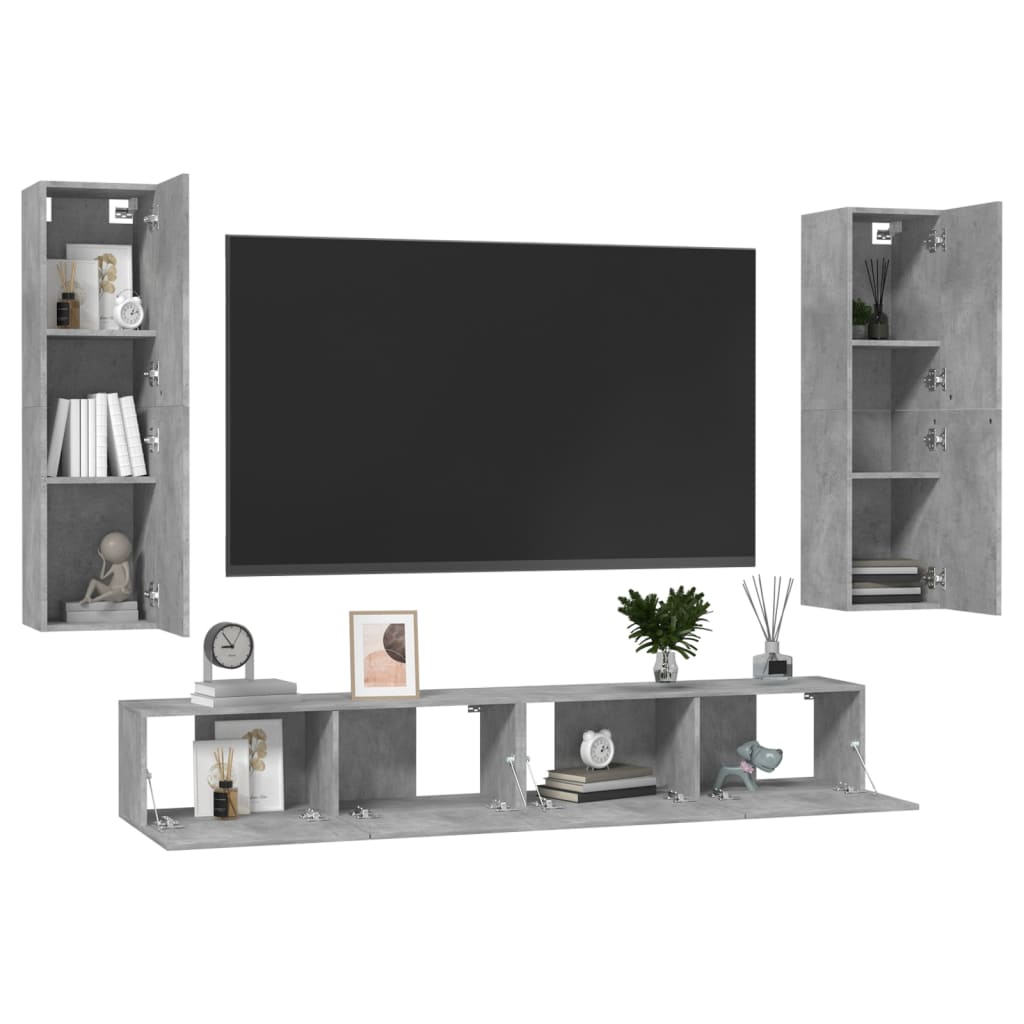 Set di Mobili Porta TV 4 pz Grigio Cemento in Legno Multistrato 3079065
