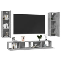 Set di Mobili Porta TV 4 pz Grigio Cemento in Legno Multistrato 3079065