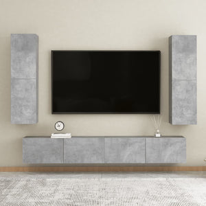 Set di Mobili Porta TV 4 pz Grigio Cemento in Legno Multistrato 3079065