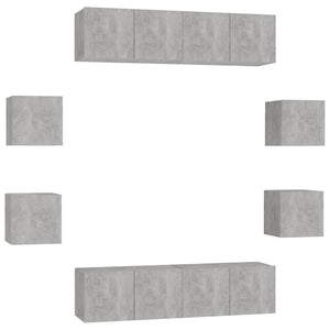 Set di Mobili Porta TV 8 pz Grigio Cemento in Legno Multistrato 3079066