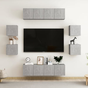 vidaXL Set di Mobili Porta TV 8 pz Grigio Cemento in Legno Multistrato