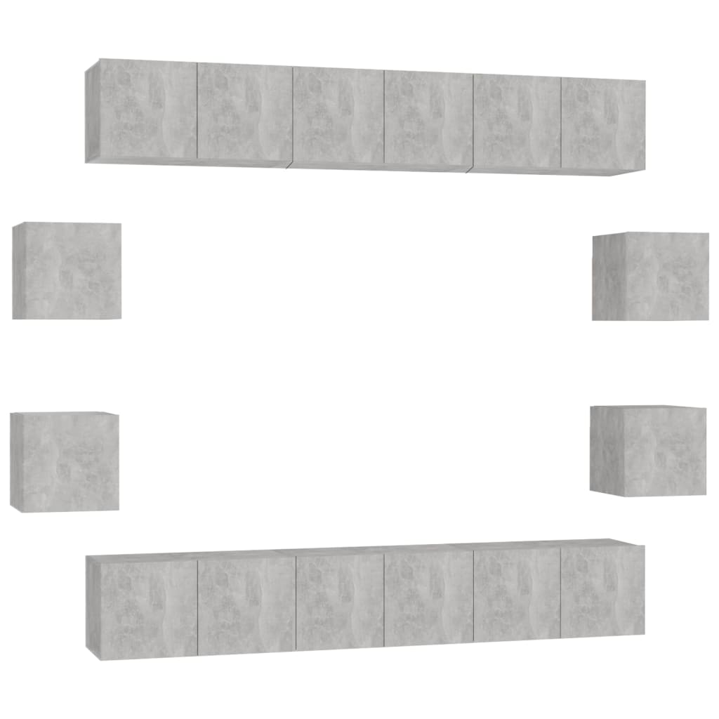 Set di Mobili Porta TV 10pz Grigio Cemento in Legno Multistrato 3079067