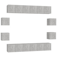 Set di Mobili Porta TV 10pz Grigio Cemento in Legno Multistrato 3079067