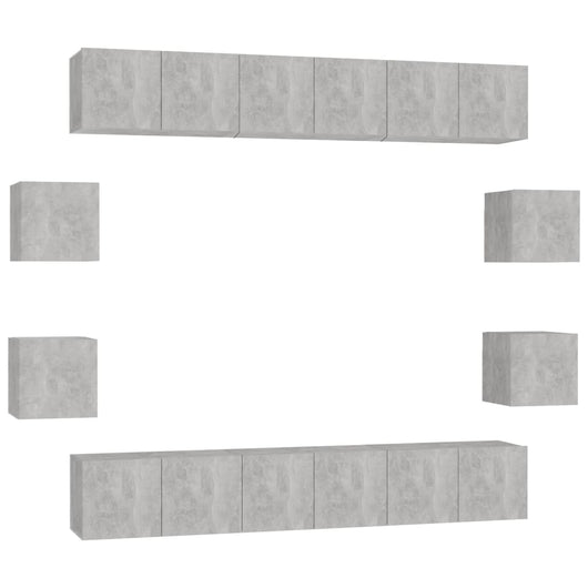 Set di Mobili Porta TV 10pz Grigio Cemento in Legno Multistrato 3079067