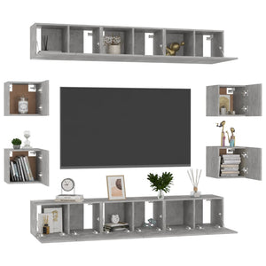 Set di Mobili Porta TV 10pz Grigio Cemento in Legno Multistrato 3079067