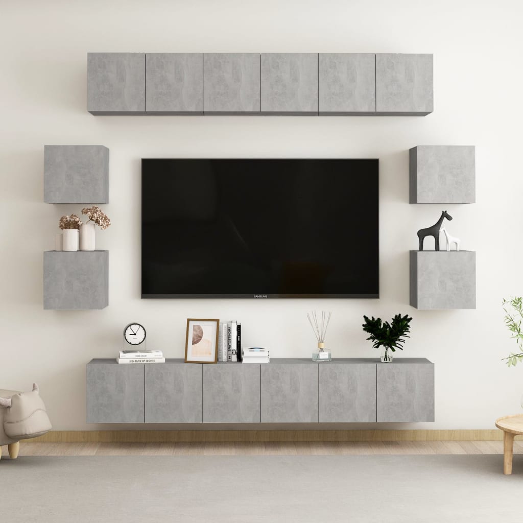 vidaXL Set di Mobili Porta TV 10pz Grigio Cemento in Legno Multistrato