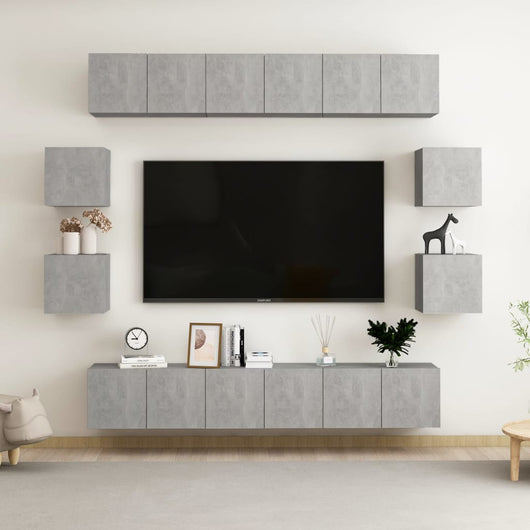 vidaXL Set di Mobili Porta TV 10pz Grigio Cemento in Legno Multistrato